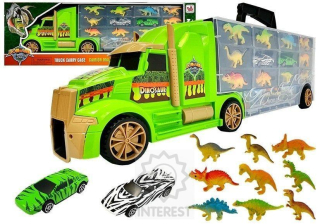 Velký kamion s dinosaury a autíčky zelený.