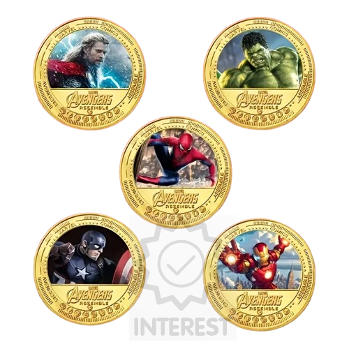 Pozlacené pamětní mince - Avengers 5 kusů.