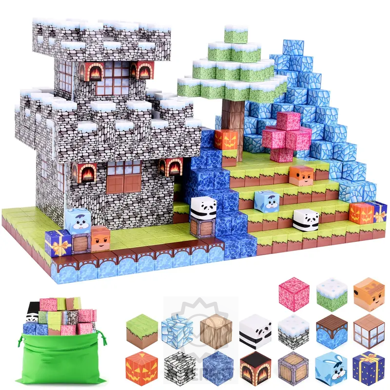 Magnetická sada kostek Minecraft 100ks + 3 figurky.