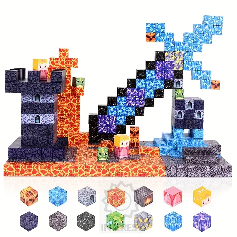 Magnetická sada kostek Minecraft 100ks + 3 figurky.