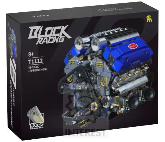 Stavebnice - Elektricky přeplňovaný motor V8- turbo 1289 dílků.