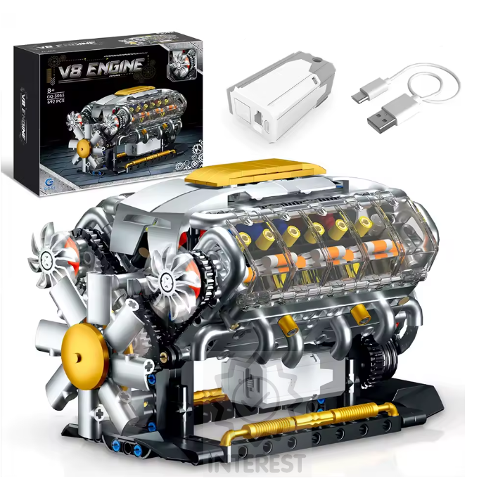 Stavebnice - Technický motorizovaný motor V8 ENGINE 703 dílků.
