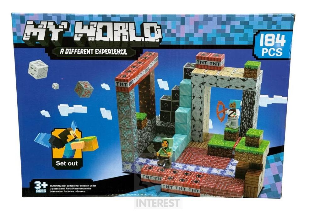 My World Minecraft - magnetické kostky 184 kusů + 2 figurky.