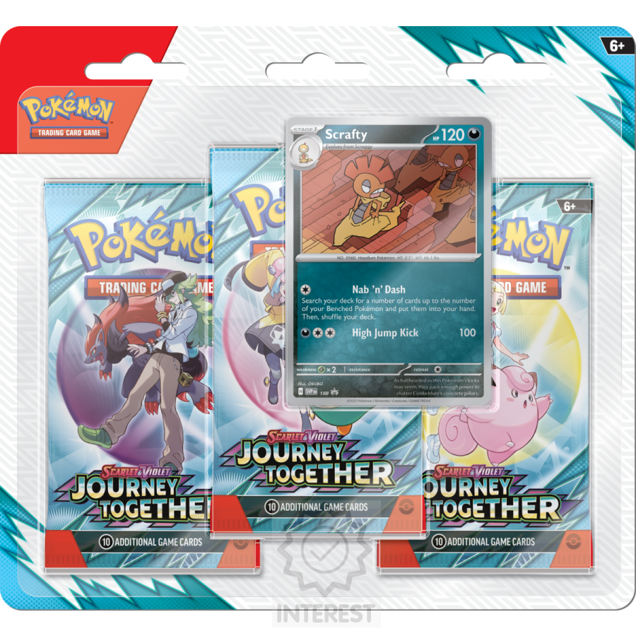 Pokémon TCG Journey Together 3-Pack Blister Scrafty.