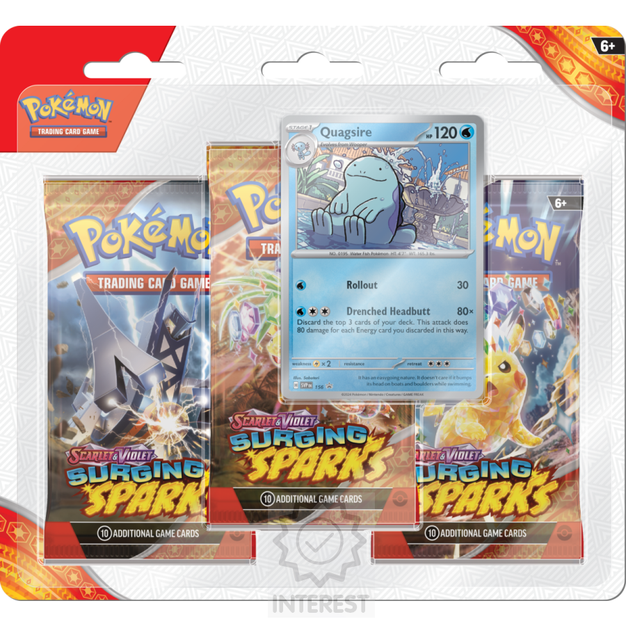 Pokémon TCG Surging Sparks 3 Blister Booster.