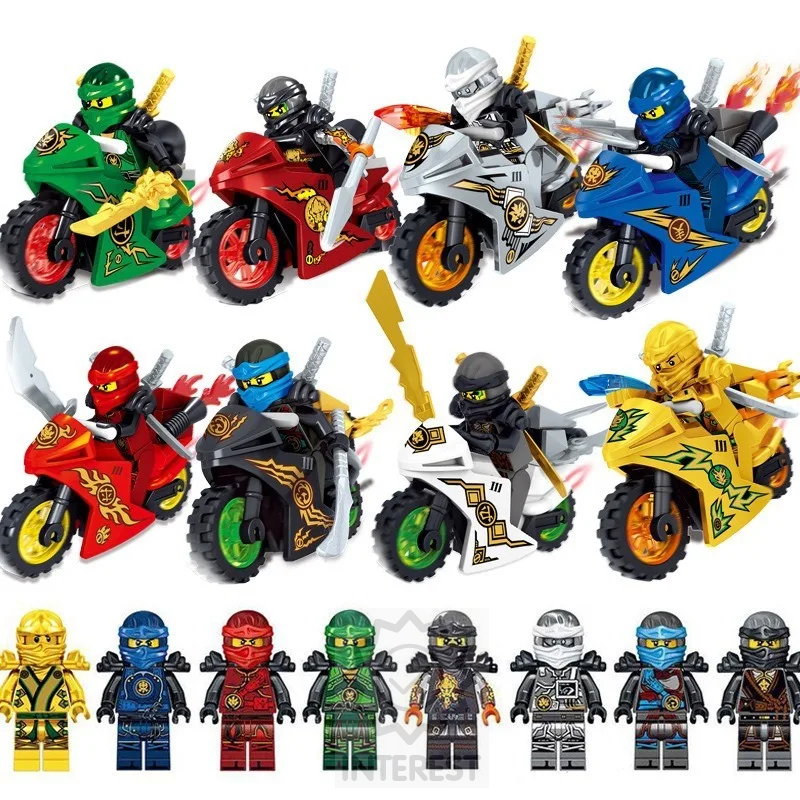 Sada figurek NINJAGO a motorky 16 kusů k legu.