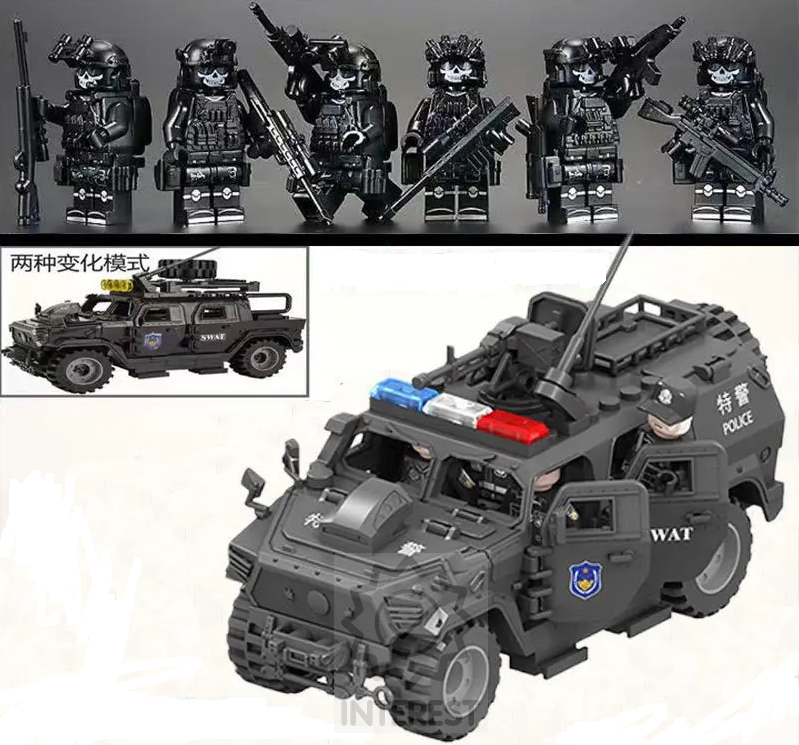 Sada 6 figurek + obrněný vůz SWAT k legu.