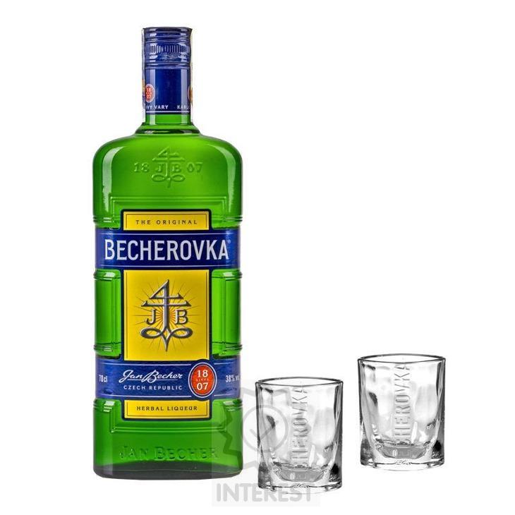 Becherovka Original 0,7L 38% + 2 sklenice.