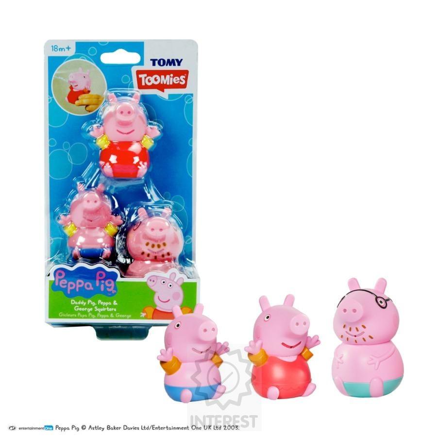 Prasátko Peppa Pig, tatínek a Tom - stříkající hračky do vody.
