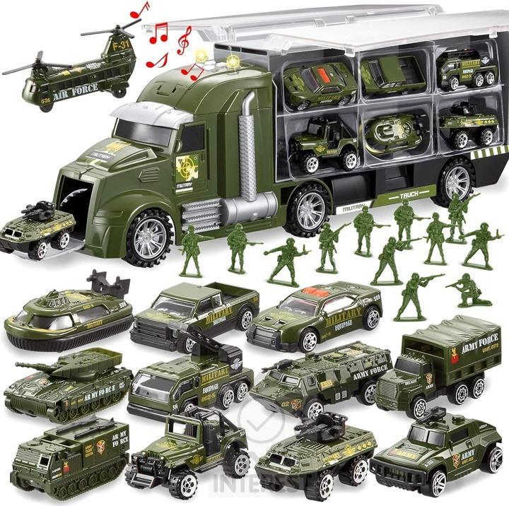 Nákladní auto + 12 ks vojenských vozidel + 12 vojáků Joyin.