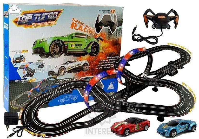Světelná závodní Autodráha o délce 7,6 m 1:43 + 2 Auta - (134319)