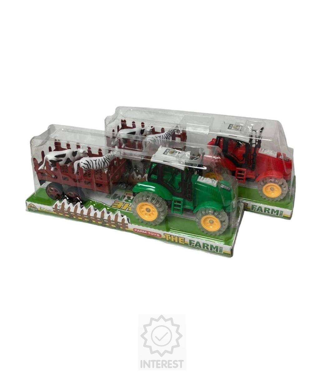 Traktor s přívěsem a zvířátky se svítícími koly a zvukem - (K72139).