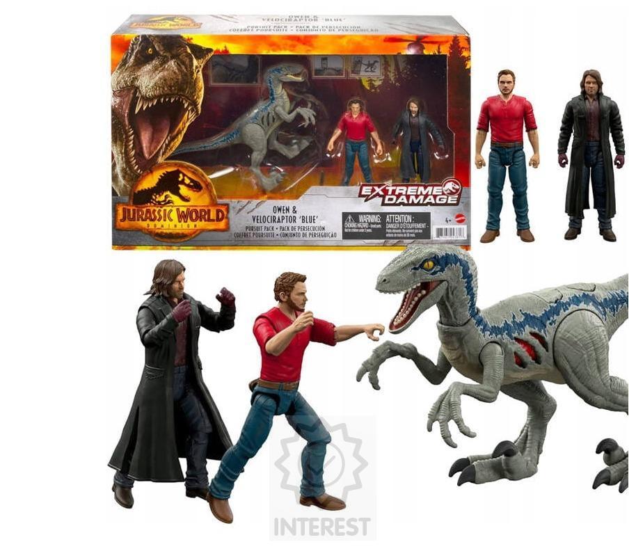 Jurský Svět Figurky - Extreme Damage Owen a Velociraptor Blue.