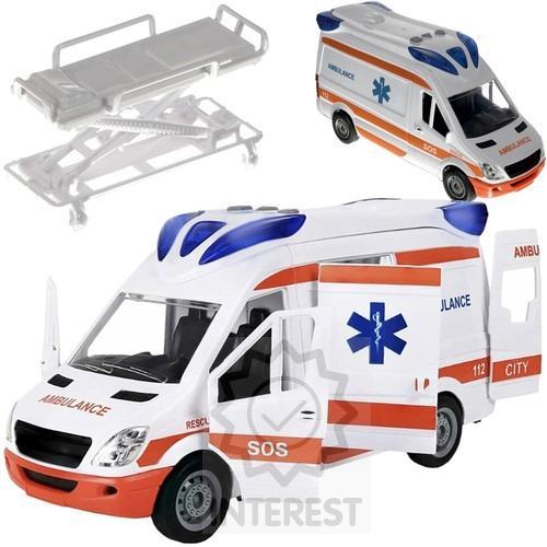Sanitka - ambulance + světelné a zvukové efekty + nosítka.