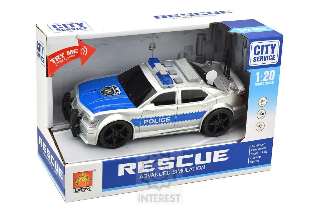 Policejní auto na setrvačník (19cm) se zvukovými a světelnými efekty.
