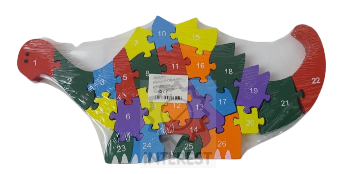 Dětské vzdělávací dřevěné puzzle - Dinosaurus - číslice a abeceda.