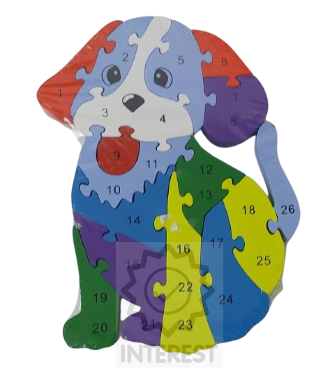 Dětské vzdělávací dřevěné puzzle - Pejsek - číslice a abeceda.