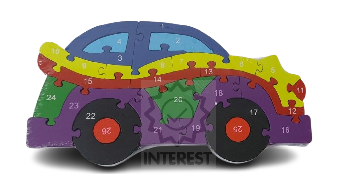 Dětské vzdělávací dřevěné puzzle - Auto - číslice a abeceda.