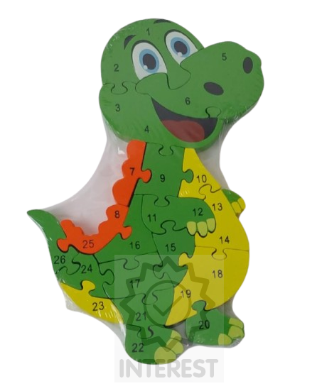 Dětské vzdělávací dřevěné puzzle - Dinosaurus - číslice a abeceda.