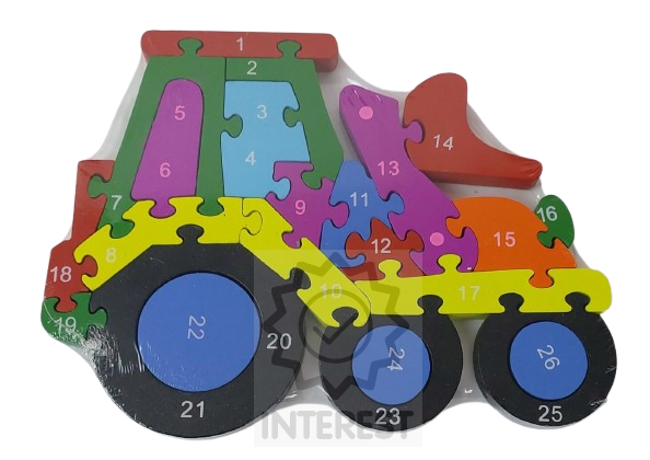 Dětské vzdělávací dřevěné puzzle - Traktor - číslice a abeceda.
