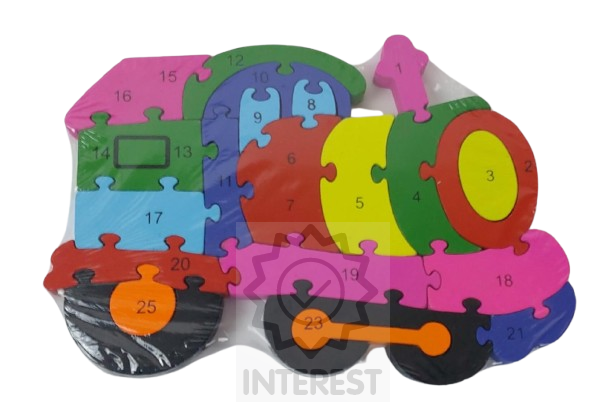 Dětské vzdělávací dřevěné puzzle - Vláček - číslice a abeceda.