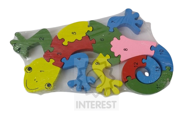 Dětské vzdělávací dřevěné puzzle - Ještěrka - číslice a abeceda.