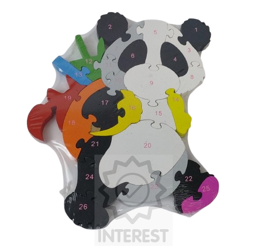 Dětské vzdělávací dřevěné puzzle - Panda - číslice a abeceda.