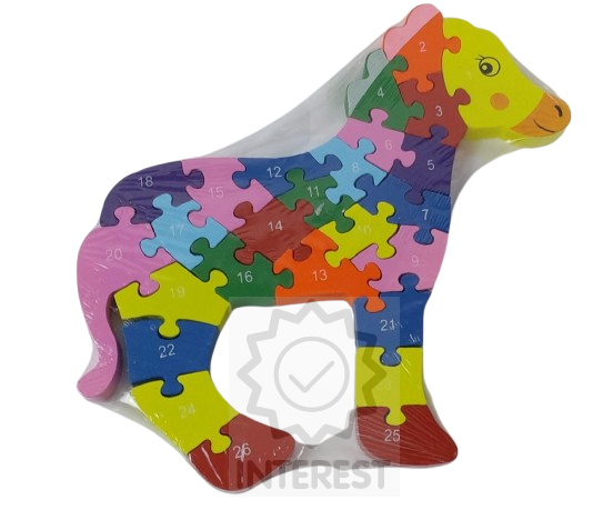 Dětské vzdělávací dřevěné puzzle - Koník - číslice a abeceda.