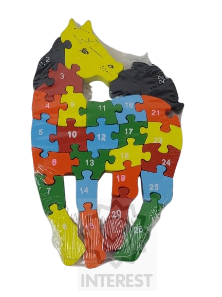 Dětské vzdělávací dřevěné puzzle - Koník - číslice a abeceda.