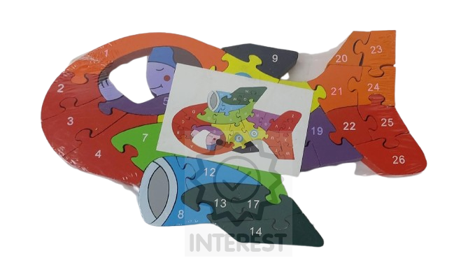Dětské vzdělávací dřevěné puzzle - Letadlo - číslice a abeceda.