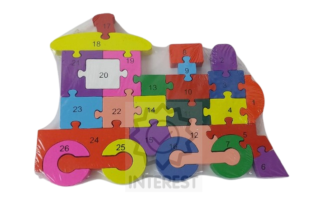 Dětské vzdělávací dřevěné puzzle - Vláček - číslice a abeceda.