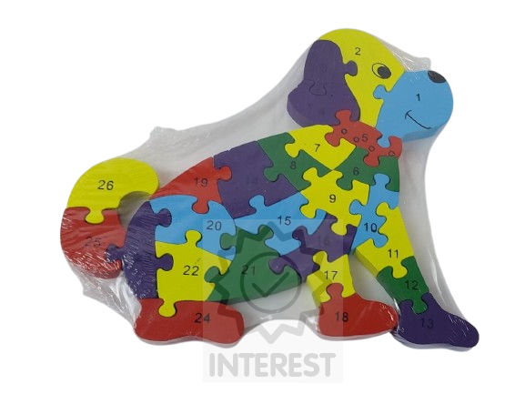 Dětské vzdělávací dřevěné puzzle - Pejsek - číslice a abeceda.