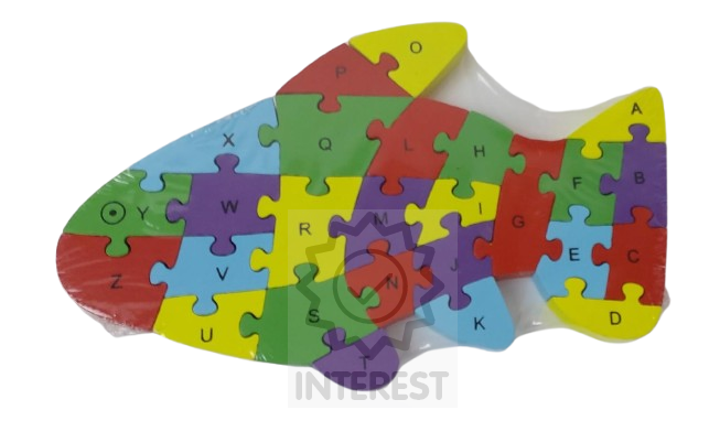 Dětské vzdělávací dřevěné puzzle - Ryba - číslice a abeceda.