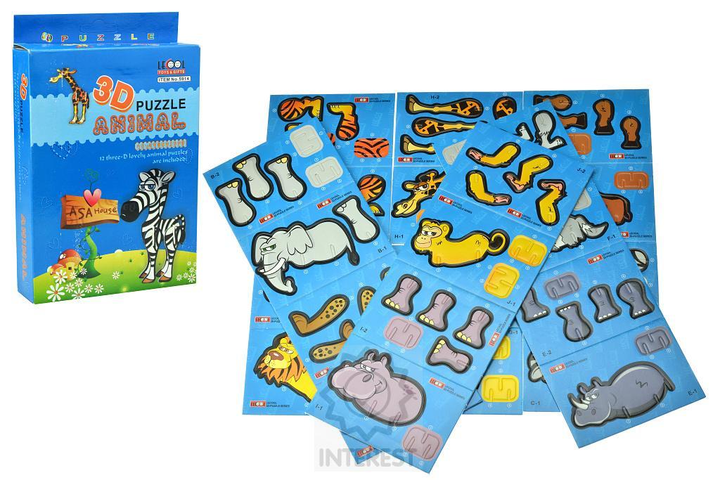 3D puzzle, zvířátka - 12 zvířátek.
