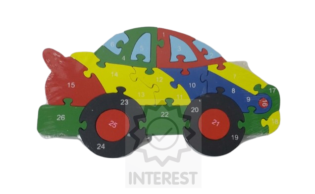 Dětské vzdělávací dřevěné puzzle - Auto - číslice a abeceda.