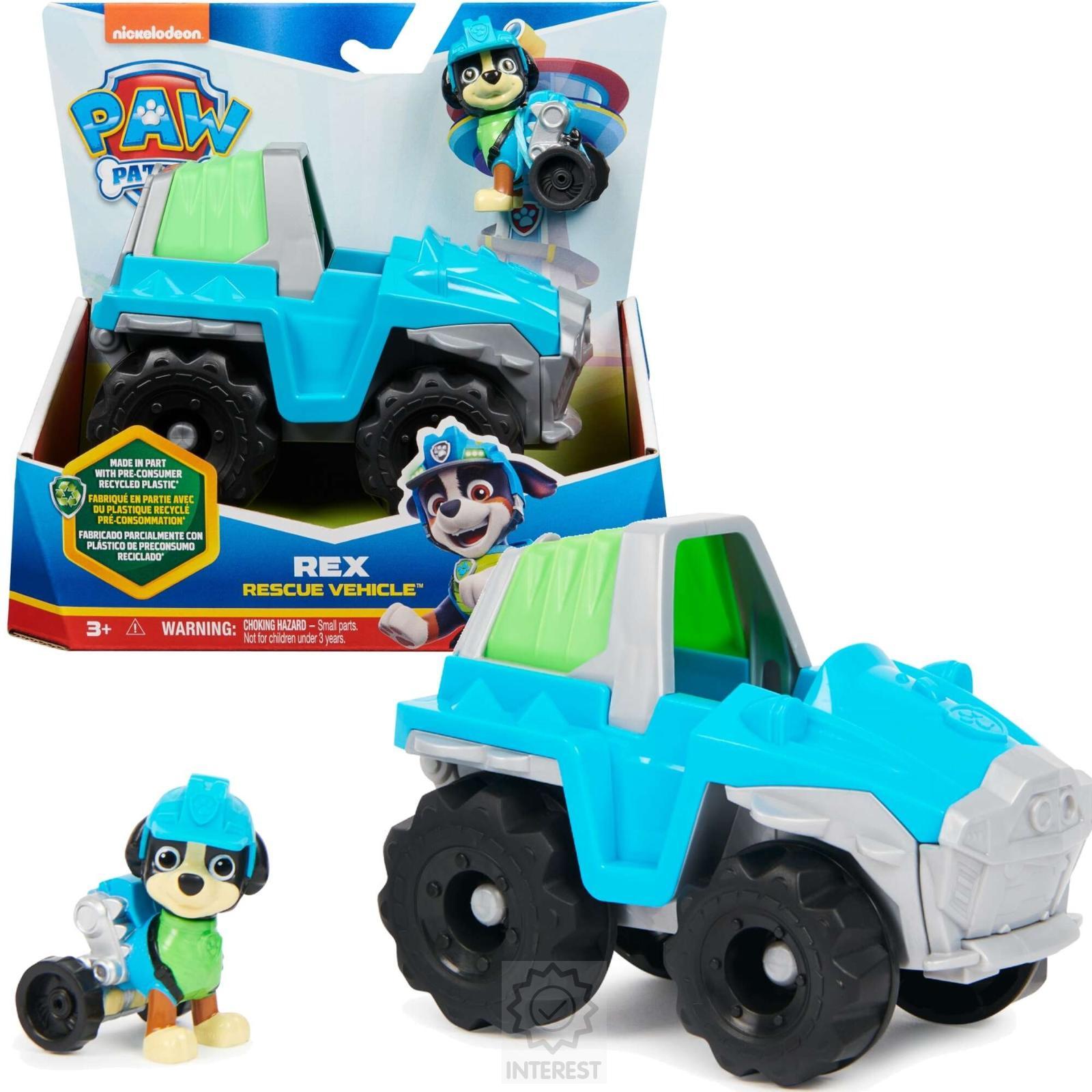 Sada Paw Patrol 2v1 Rex: vozidlo, autíčko + figurka ekologického psa.