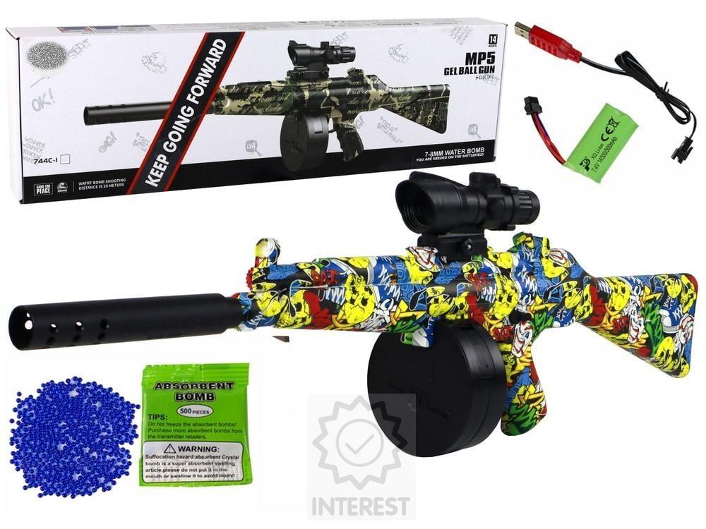 Elektrická vodní kulová pistole MP5, barevná na vodní kuličky.