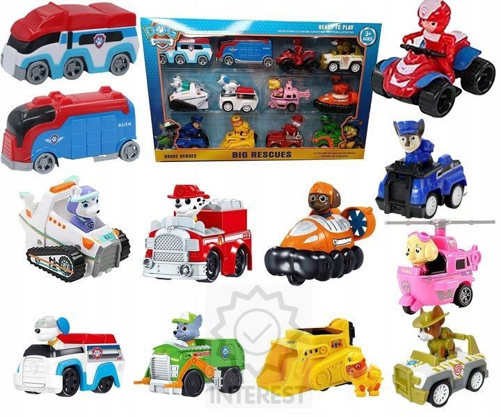 Tlapková Patrola - Multibalení 12 autíček + figurky na setrvačník.