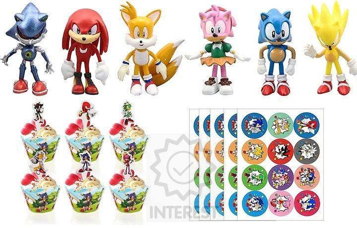 Sonic - Sada 6 ks figurek + dekorace toppery, samolepky - (K134519).