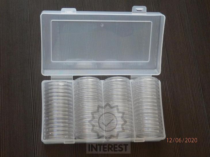 Plastový box + 60 Ks kapslí - Vnitřní průměr kapslí 40 mm