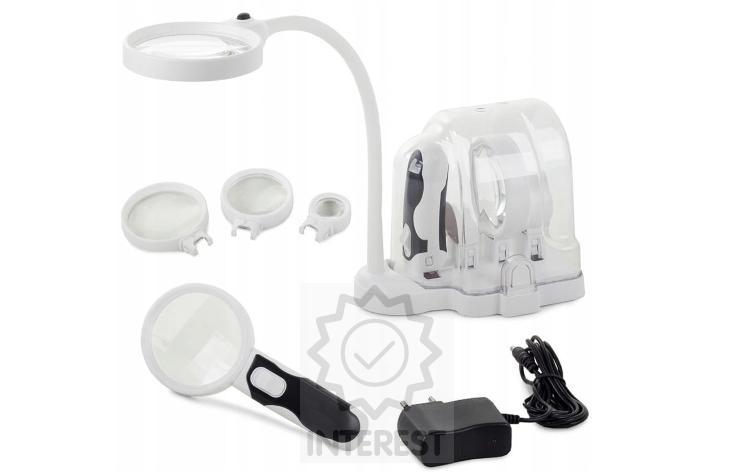 Ruční stolní lupa 2 v 1, 6 vyměnitelných čoček LED