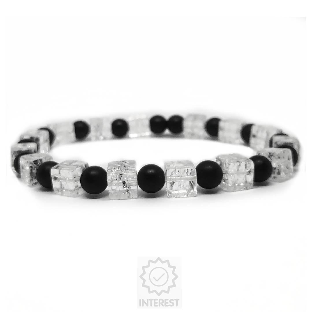Náramek - Křišťál + Onyx 8x8 mm.
