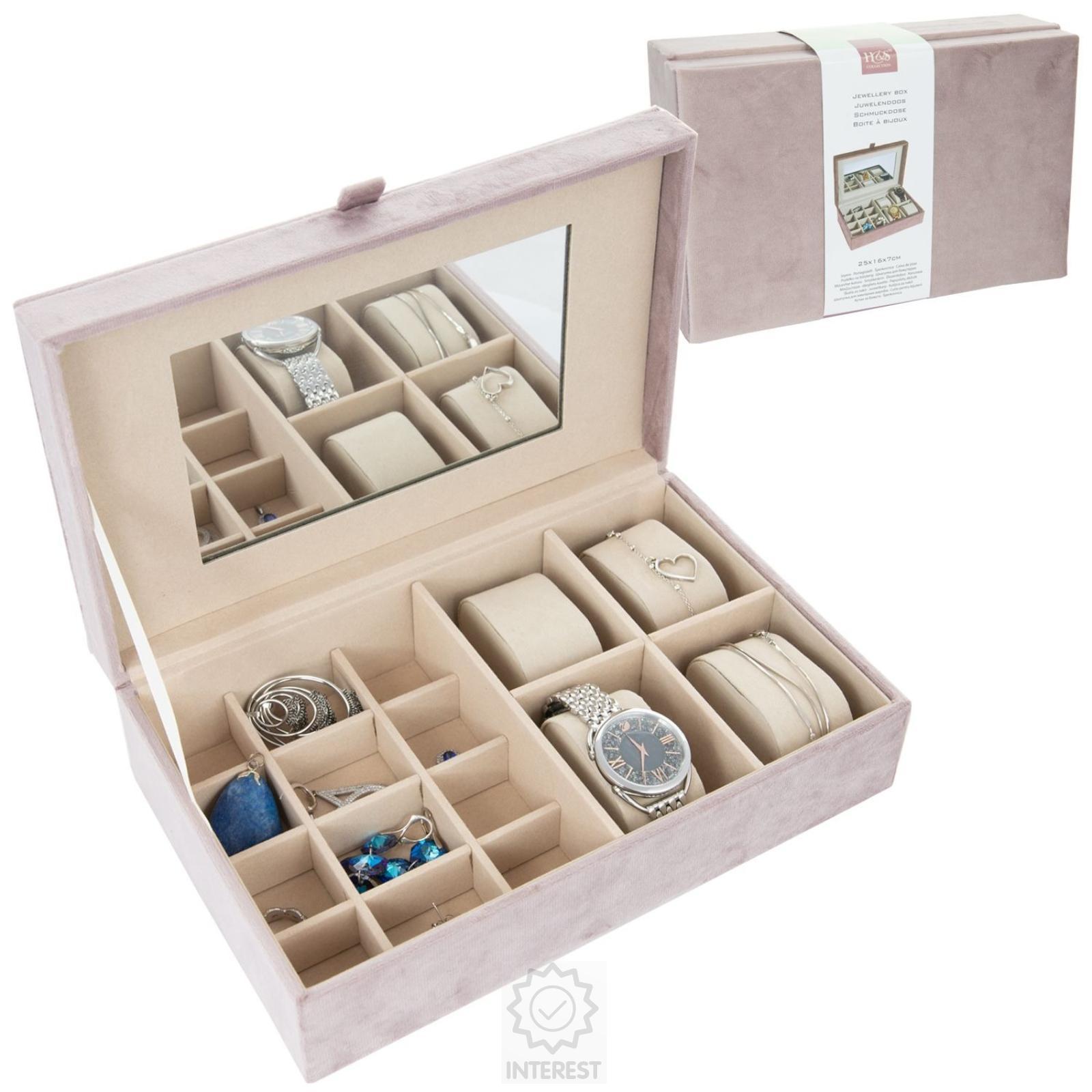 Šperkovnice na šperky a hodinky se zrcátkem 25x16x7cm - Barva růžová