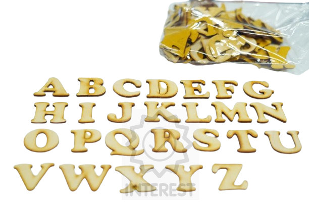 Samolepící dřevěná písmena z překližky. 120 kusů.