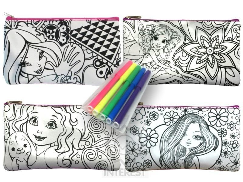 Pouzdro k vybarvení + sada fixů - mix motivů, 21x12 cm..
