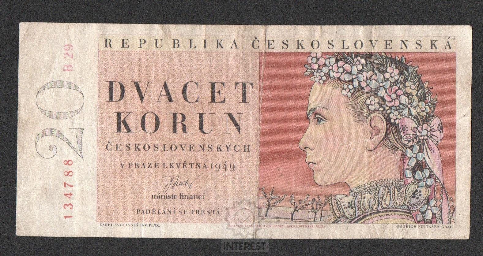 20 Korun 1949 - Série B29 - neperforovaná