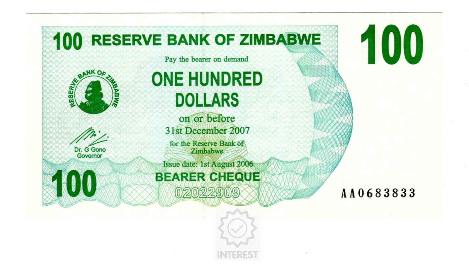 Zimbabwe - 100 Dollars 2007 - UNC