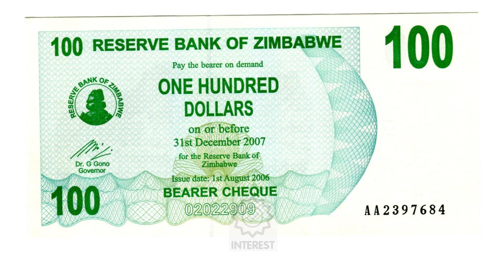 Zimbabwe - 100 Dollars 2007 - UNC