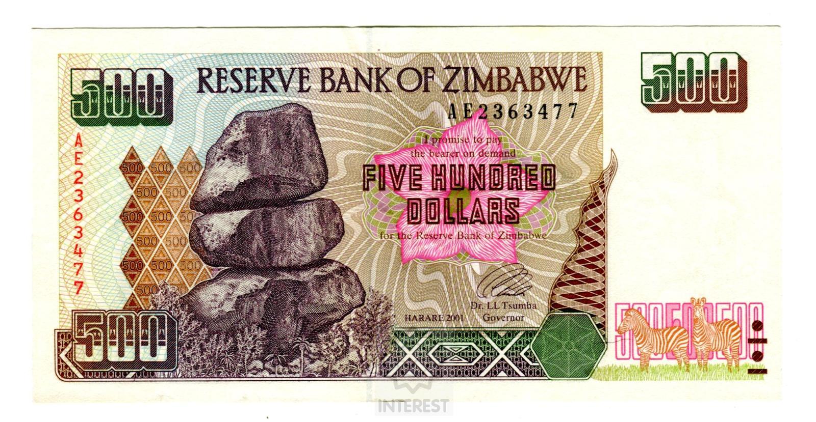 Zimbabwe - 500 Dollars 2001 - UNC