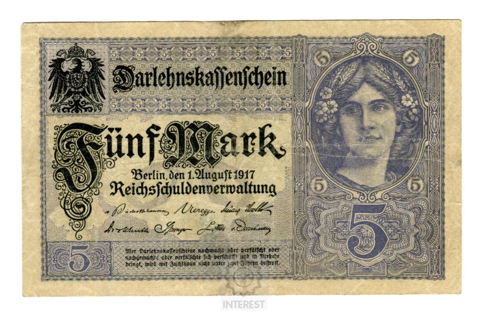 Německo - 5 Mark 1917 - Série W